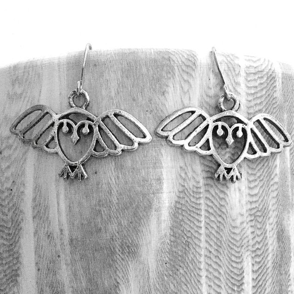 Miniature Flying Owl Bird Lovers Animal Hypoallergenic  ear hooks Earrings - Picture 1 of 3